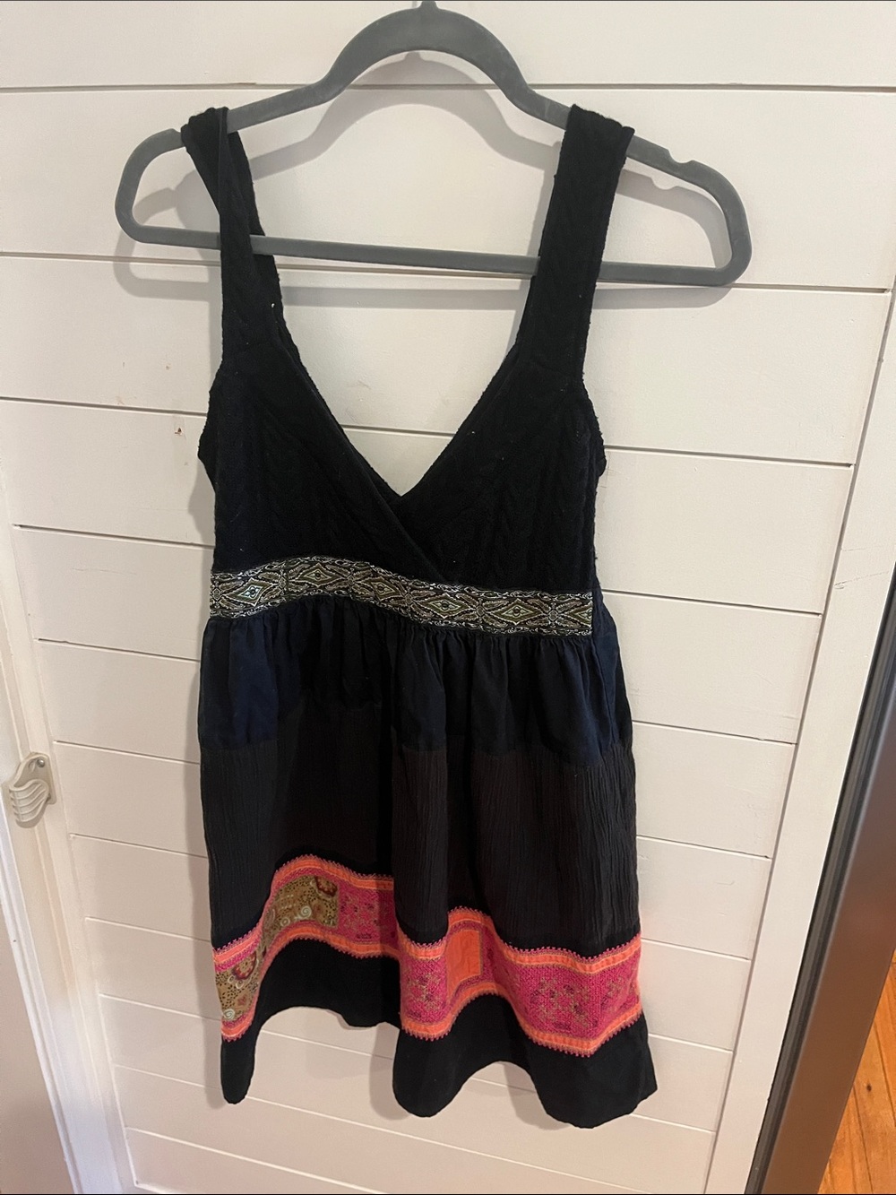 Free People Black Embroidered Camisole Dress with Pink Accent small